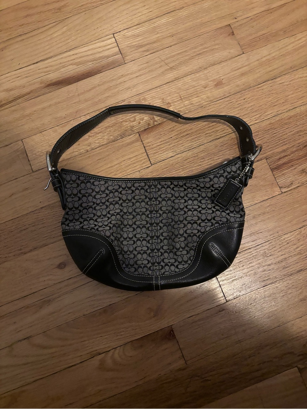 Coach Black and Gray Signature Canvas Shoulder Bag